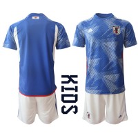 Koszulka piłkarska Japonia Strój Domowy dla dzieci MŚ 2022 tanio Krótki Rękaw (+ Krótkie spodenki)